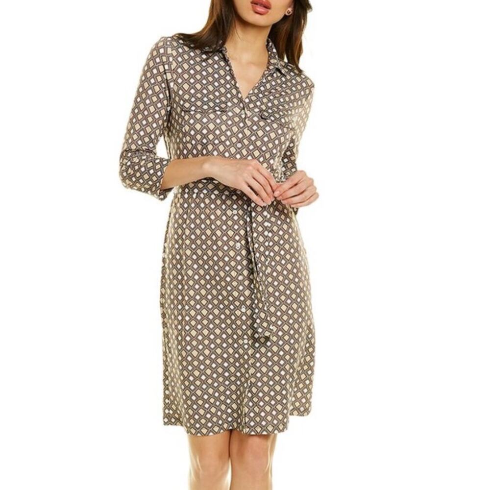 J. McLaughlin Taupe Geometric Shirt Dress